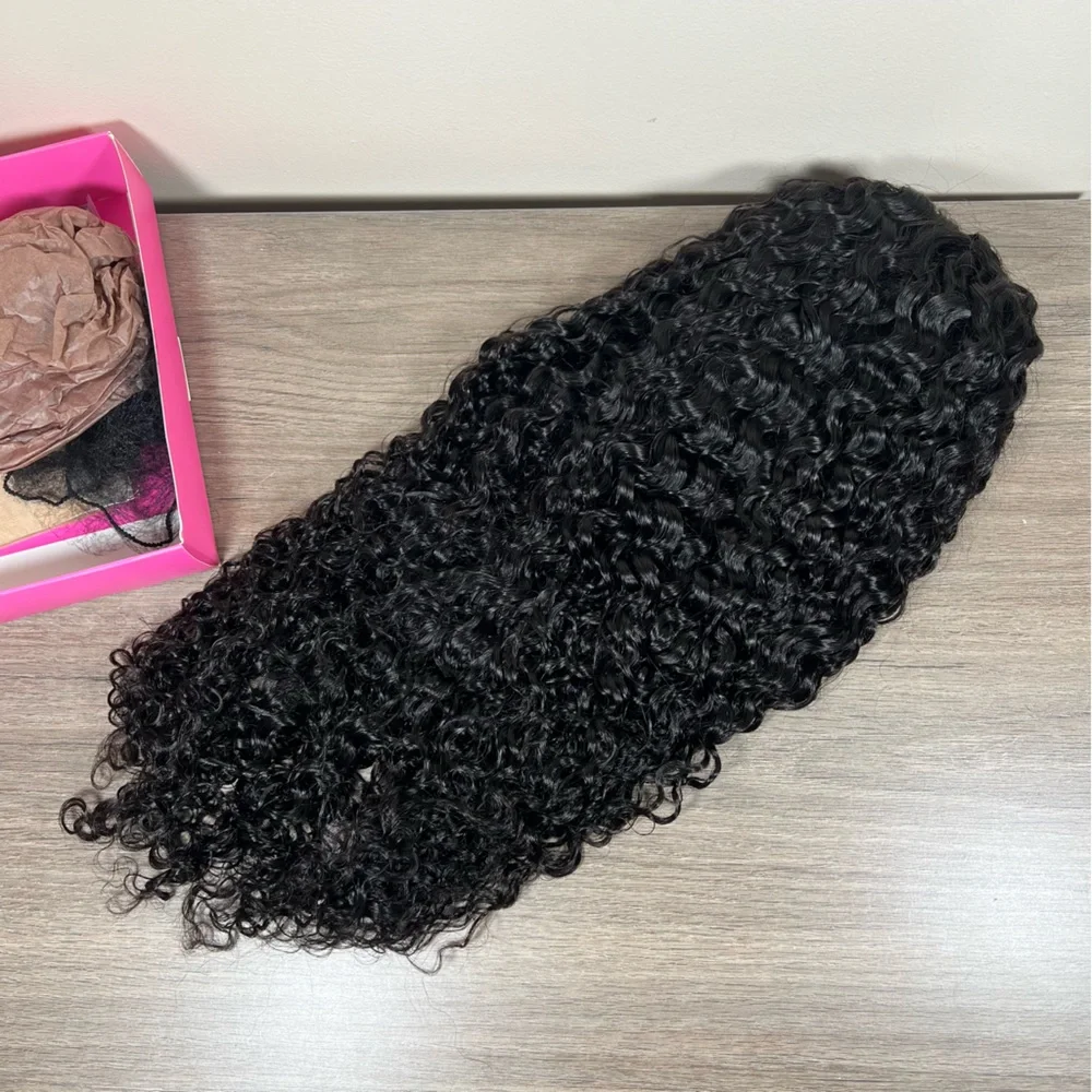 Isee Natural Black Water Wave Human Hair Glueless 26 Inch Half Wig
